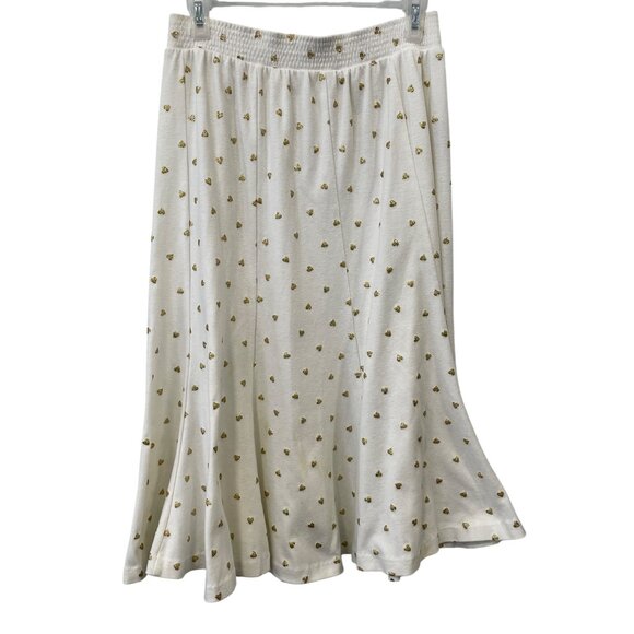 HMJ Vintage 90s Gold Heart Pull On Midi Skirt Womens Small Elastic Waist Cream - Picture 2 of 7